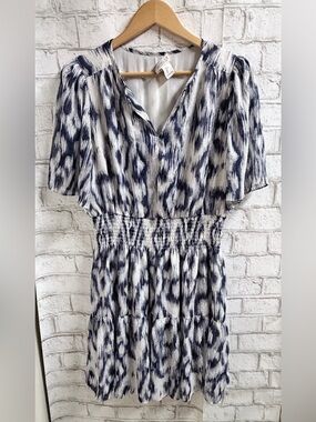 Rachel Zoe Blue and White Ikat Tiered Dress
